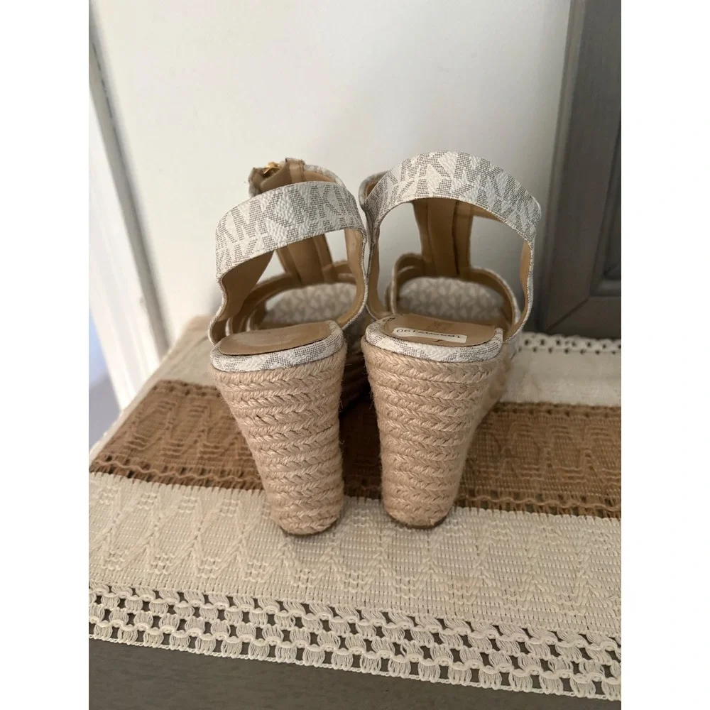 Michael Kors Wedge Espadrille Sandals Vanilla Logo Size 10